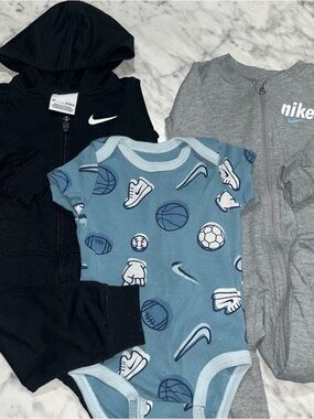 Nike Baby 3-Piece Bodysuit Set - Blue, Black, Gray